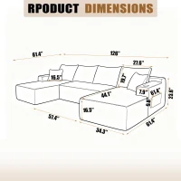 Neutral Fabric Sectional Sofa with U-Shaped Chaise and Side Pockets, Mellow Couch for Living Room and Bedroom, 126'' L x 66" W x 26" H, Beige(m-3)