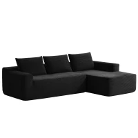 Tactile Corduroy Sofa with L-Shaped Chaise and Side Pockets, Rich Couch for Living Room and Bedroom, 104'' L x 67" W x 32.5" H, Black Right(m-11)