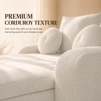 Cozy 2-Piece Chaise Lounge Set with Left and Right Design, Modern Corduroy Lounge Chair with Spring Padding, 66'' L x 76" W x 23" H, White(m-6)