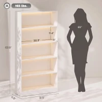 HOMCOM Bookshelf with LED Lights, 5-Tier Bookcase, Cable Holes, for Living Room, Study, White Wood Grain(m-3)