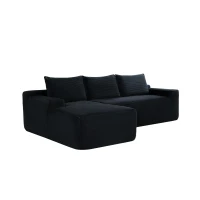 Plush Corduroy Sectional Sofa with L-Shaped Chaise and Deep Seat, Modern Modular Couch for Living Room and Bedroom, 97'' L x 60" W x 31" H, Black(m-2)