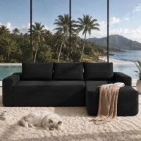 Tactile Corduroy Sofa with L-Shaped Chaise and Side Pockets, Rich Couch for Living Room and Bedroom, 104'' L x 67" W x 32.5" H, Black Right(m-4)