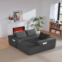 L-Shape Sectional Couch with Right Chaise and Deep Seat, Modern Modular Sofa with Corduroy and No Assembly, 96.5'' L x 60" W x 31" H, Grey(m-5)