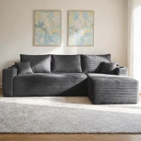 Cushioned Fabric Sofa with L-Shaped Chaise and Side Pockets, Practical Couch for Living Room and Bedroom, 108'' L x 63" W x 23" H, Grey Right(m-1)