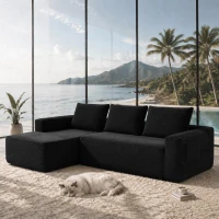 Modern Cloud Sectional with L-Shaped Chaise and Deep Seat, Modular Sofa with Side Pockets and No Assembly, 104'' L x 67" W x 32.5" H, Black(m-5)