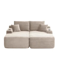 Modern Cloud Sectional with L-Shape and Dual Chaise, Cozy 2-Seater Sofa with Plush Fabric and No Assembly, 69'' L x 61" W x 30" H, Beige(m-2)