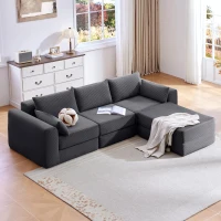 Snuggly Corduroy Sectional Sofa with 5 Pillows and Modular Design, Friendly Couch for Living Room and Bedroom, 100'' L x 35" W x 24" H, Grey(m-4)