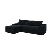 Plush Corduroy Sectional Sofa with L-Shaped Chaise and Deep Seat, Modern Modular Couch for Living Room and Bedroom, 97'' L x 60" W x 31" H, Black(m-12)