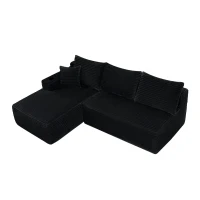 Luxurious Corduroy Sectional Sofa with L-Shaped Chaise and Cup Holder, Cozy Couch for Living Room and Bedroom, 96'' L x 66" W x 33" H, Black(m-11)