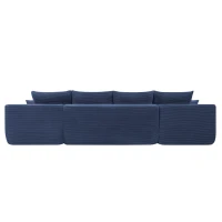 Vibrant Corduroy Sofa with U-Shaped Double Chaise and Side Pockets, Breezy Couch for Living Room and Bedroom, 126'' L x 66" W x 26" H, Blue(m-8)