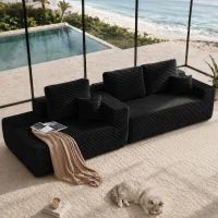 Airy Fabric Sofa with L-Shaped Chaise and Side Pockets, Timeless Couch for Living Room and Bedroom, 104'' L x 67" W x 32.5" H, Black Left(m-6)
