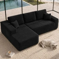 Airy Fabric Sofa with L-Shaped Chaise and Side Pockets, Timeless Couch for Living Room and Bedroom, 104'' L x 67" W x 32.5" H, Black Left(m-4)