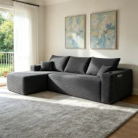 Velvet Fabric Sofa with L-Shaped Chaise and Side Pockets, Classic Couch for Living Room and Bedroom, 108'' L x 63" W x 23" H, Grey Left(m-5)