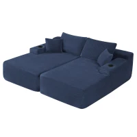 Bold Corduroy Sectional Sofa with Double Chaise and Deep Seat, Cheerful Couch for Modern Living Room and Bedroom, 69'' L x 61" W x 30" H, Blue(m-12)