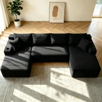 Modern Cloud Sectional with U-Shape Chaise and Cup Holder, Cozy Sofa with Side Pockets and No Assembly, 133.5'' L x 66" W x 26" H, Black(m-1)