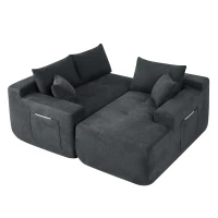 Modern Cloud Sectional with L-Shape Chaise and Deep Seat, Modular Sofa with Cotton-Linen Fabric and No Assembly, 85'' L x 53" W x 24" H, Black(m-13)