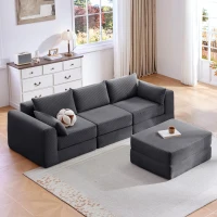 Snuggly Corduroy Sectional Sofa with 5 Pillows and Modular Design, Friendly Couch for Living Room and Bedroom, 100'' L x 35" W x 24" H, Grey(m-1)