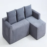 Modern Cloud Sectional with L-Shaped Chaise and Deep Seat, Cozy Modular Sofa with Corduroy and No Assembly, 96.5'' L x 60" W x 31" H, Grey(m-11)
