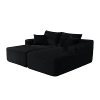 Fresh Fabric Sectional Sofa with Dual Chaise, Deep Seat and Cup Holder, Handy Couch for Living Room and Bedroom, 76'' L x 66" W x 26" H, Black(m-13)
