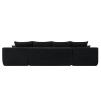 Ample Corduroy Sofa with U-Shaped Double Chaise and Pockets, Inviting Couch for Living Room and Bedroom, 126'' L x 66" W x 26" H, Black(m-8)
