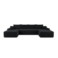 Ample Corduroy Sofa with U-Shaped Double Chaise and Pockets, Inviting Couch for Living Room and Bedroom, 126'' L x 66" W x 26" H, Black(m-2)