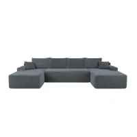 Grand Corduroy Sectional Sofa with U-Shaped Double Chaise and Pockets, Stylish Couch for Living Room and Bedroom, 126'' L x 66" W x 26" H, Grey(m-2)