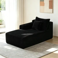 Sumptuous Velvet Chaise Lounge with Cup Holder and Deep Seat, Convertible Couch for Living Room and Bedroom, 66'' L x 39" W x 33" H, Black Left(m-1)