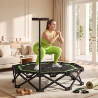 Soozier 50" Foldable Mini Trampoline for Adults, One-Step Fold & Open, 550LBS Capacity, 3-Level Adjustable Handle, Green(m-8)