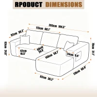 Tactile Corduroy Sofa with L-Shaped Chaise and Side Pockets, Rich Couch for Living Room and Bedroom, 104'' L x 67" W x 32.5" H, Black Right(m-3)