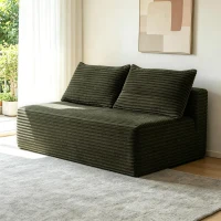 Cozy 2-Seat Chaise Lounge with Cup Holder and Plush Fabric, Modular Sofa with Flexible Matching and No Assembly, 57'' L x 39" W x 33" H, Green(m-1)