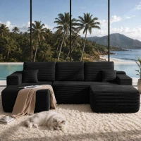 Roomy Fabric Sectional Sofa with U-Shaped Chaise and Side Pockets, Polished Couch for Living Room, 104'' L x 67" W x 32.5" H, Black Left(m-4)