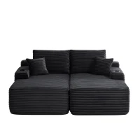 Homey Fabric Sectional Sofa with Double Chaise and Deep Seat, Clean Couch for Modern Living Room and Bedroom, 69'' L x 61" W x 30" H, Black(m-2)