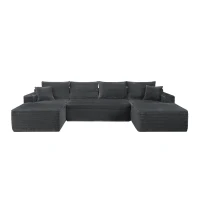 Relaxing Fabric Sectional Sofa with U-Shaped Double Chaise and Pockets, Classy Couch for Living Room and Bedroom, 126'' L x 66" W x 26" H, Grey(m-2)
