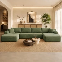Modern Sectional with U-Shape Chaise and Cup Holder, Cozy Modular Sofa with Side Pockets and No Assembly, 126'' L x 66" W x 26" H, Green(m-1)