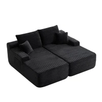 Cozy Modern Cloud Sectional with L-Shape Chaise and Deep Seat, Chic Plush 2-Seater Sofa with No Assembly, 75.5'' L x 66" W x 26" H, Black(m-8)