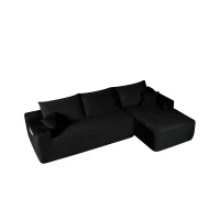Smooth Fabric Sofa with L-Shaped Chaise and Side Pockets, Urbane Couch for Living Room and Bedroom, 108'' L x 63" W x 23" H, Black Right(m-10)