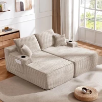 Modern Cloud Sectional with L-Shape and Dual Chaise, Cozy 2-Seater Sofa with Plush Fabric and No Assembly, 69'' L x 61" W x 30" H, Beige(m-4)