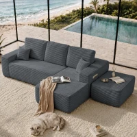 Billowy Fabric Sofa with U-Shaped Chaise and Side Pockets, Tidy Couch for Living Room and Bedroom, 104'' L x 67" W x 32.5" H, Grey Right(m-5)