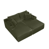 Downy Fabric Sectional Sofa with Double Chaise and Cup Holder, Useful Couch for Modern Living Room and Bedroom, 76'' L x 66" W x 26" H, Green(m-12)