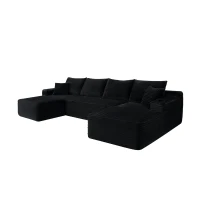 Regal Fabric Sectional Sofa with U-Shaped Chaise and Side Pockets, Dapper Couch for Living Room and Bedroom, 126'' L x 66" W x 26" H, Black(m-11)
