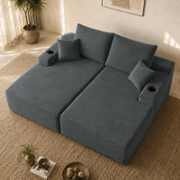 Robust Corduroy Sectional Sofa with Double Chaise and Deep Seat, Neat Couch for Modern Living Room and Bedroom, 69'' L x 61" W x 30" H, Grey(m-4)