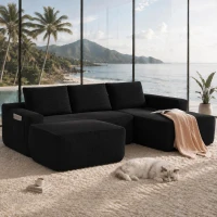 Cozy Modular Sectional Sofa with U-Shape Chaise and Side Pockets, Modern Upholstered Couch with No Assembly, 104'' L x 67" W x 32.5" H, Black(m-5)