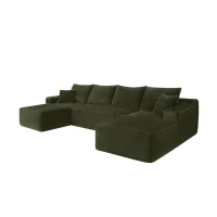 Snug Corduroy Sectional Sofa with U-Shaped Chaise and Side Pockets, Refined Couch for Living Room and Bedroom, 134'' L x 66" W x 26" H, Green(m-13)