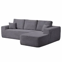 Gentle Fabric Sofa with L-Shaped Chaise and Side Pockets, Wise Couch for Living Room and Bedroom, 104'' L x 67" W x 32.5" H, Grey Right(m-9)
