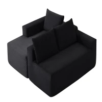 Modern Cloud Sectional with L-Shape Chaise and Deep Seat, Cozy Modular Sofa with Corduroy and No Assembly, 97'' L x 60" W x 31" H, Black(m-10)