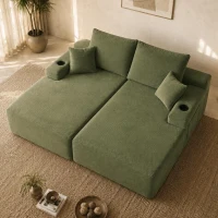 Modern Cloud Sectional with Double Chaise and Deep Seat, Cozy 2-Seater Sofa with Soft Corduroy and No Assembly, 69'' L x 61" W x 30" H, Green(m-5)