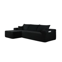 Tranquil Fabric Sofa with L-Shaped Chaise and Side Pockets, Crisp Couch for Living Room and Bedroom, 108'' L x 63" W x 23" H, Black Left(m-11)