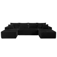 Modern Cloud Sectional with U-Shape Chaise and Side Pockets, Cozy Modular Sofa with Deep Seat and No Assembly, 134'' L x 66" W x 26" H, Black(m-2)