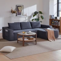 Modern Cloud Sectional with L-Shaped Chaise and Deep Seat, Cozy Modular Sofa with Corduroy and No Assembly, 96.5'' L x 60" W x 31" H, Grey(m-6)