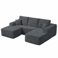 Billowy Fabric Sofa with U-Shaped Chaise and Side Pockets, Tidy Couch for Living Room and Bedroom, 104'' L x 67" W x 32.5" H, Grey Right(m-8)